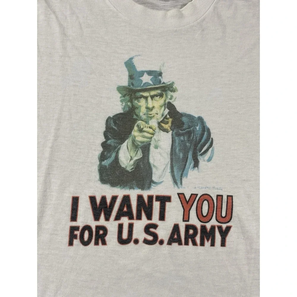 Vintage Silver Star Uncle Sam I Want You US Army Graphic T-Shirt White Large